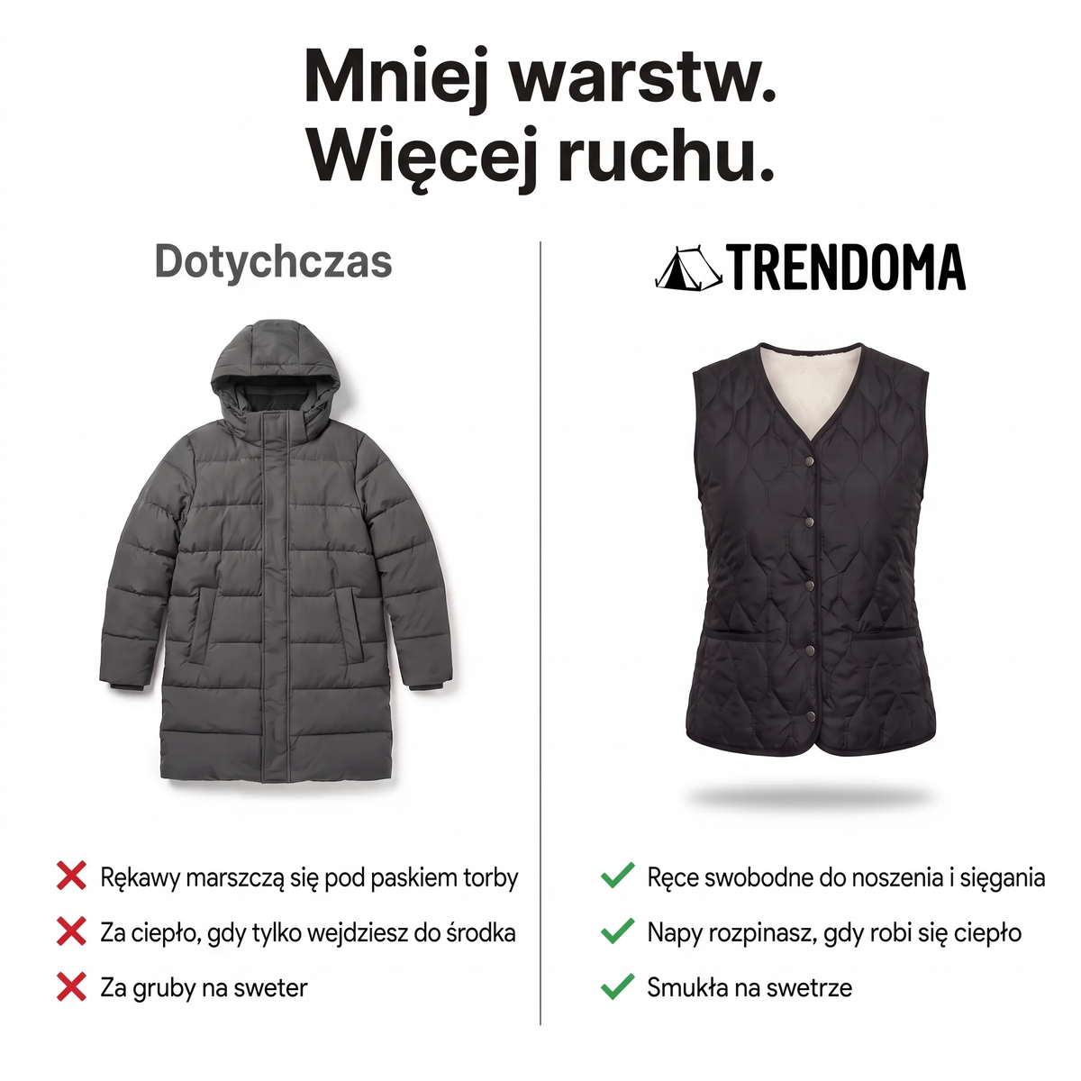 Kamizelka damska z barankiem zamiast ciężkiego płaszcza