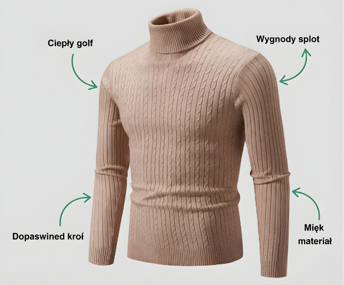 Sweter męski z golfem | Klasyczny fason zimowy